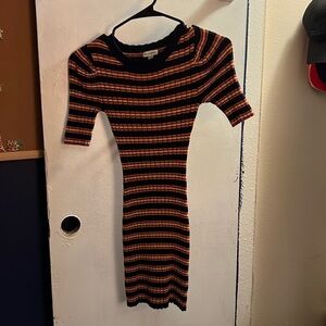 Short sleeved striped sweater dress